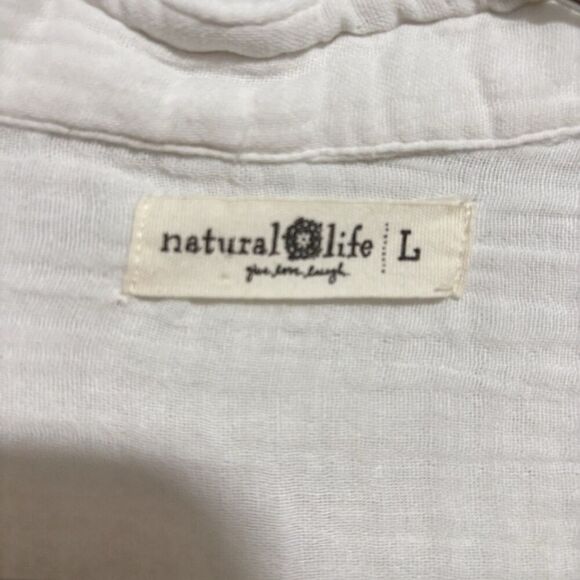Natural Life Large White Ivory Button-Up Gauze Crop Top Shirt Beachy Embroidered - Picture 4 of 10
